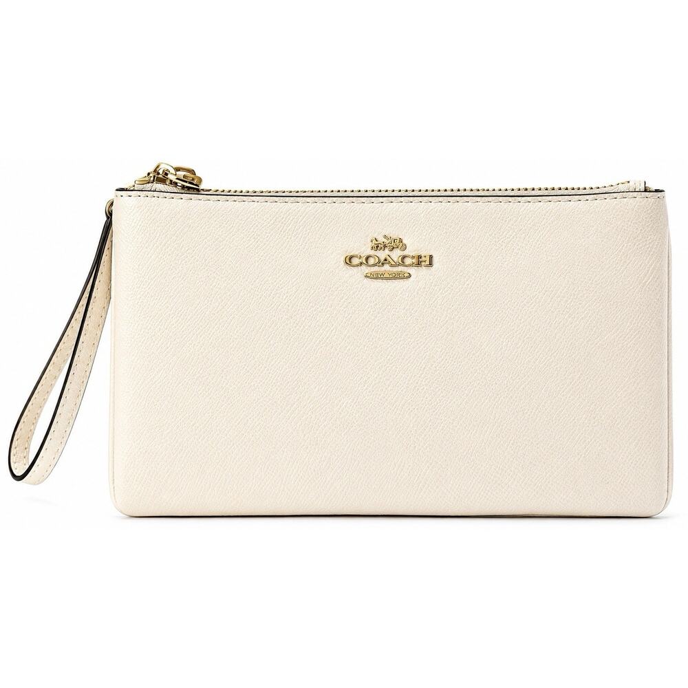 Coach Ivory Pebbled Leather Wristlet Pouch Zip Clutch Wallet Gold Hardware Y2K